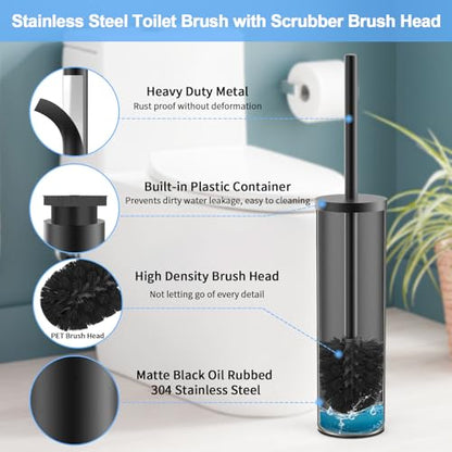 Stainless Steel Toilet Brush and Holder Set Brushed Silver Heavy Duty Toilet Bowl Brush with Long Handle for Bathroom and Farmhouse (Black-2) - color: Black-2
