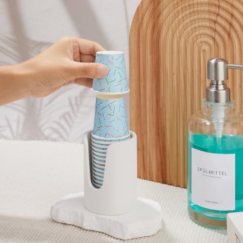Bathroom Cup Dispenser, Diatomaceous Earth Mouthwash Cup Holder, 3oz Cup Holder for Bathroom Counter, Disposable Cup Dispenser, Guest Bathroom Essentials, White (Cups Not Included)