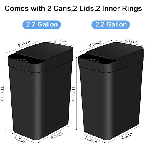 Anborry Bathroom Automatic Trash Can 2 Pack 2.2 Gallon Touchless Motion Sensor Small Slim Garbage Can with Lid Smart Electric Narrow Garbage Bin for Bedroom Office Kitchen (Black) - color: 2 Pack 2.2 Gallon & 2.2 Gallon Black
