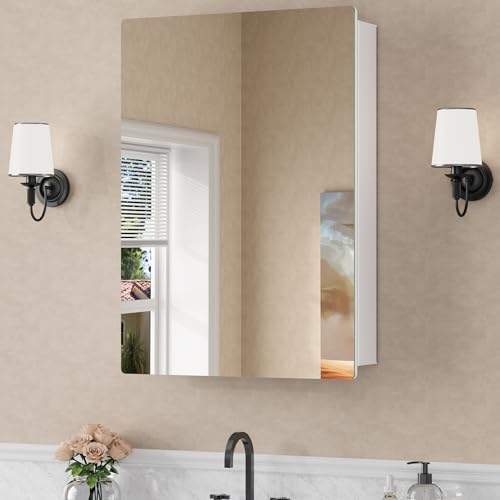 24 x 30 Recessed Medicine Cabinet with Mirror for Bathroom, White | Wall Mounted Cabinet for Storage, Adjustable Glass Shelves, Soft-close DTC Hinges, HD Reflection, Pre-assembled, Aluminum - color: White, size: 24x30