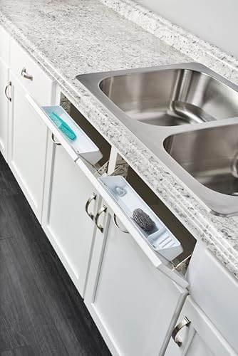 Rev-A-Shelf 14" Tip-Out Plastic Sink Trays for Kitchen and Bathroom Base Cabinet, Pull Out Vanity Shelf Home Organizer, White, 6572-14-11-52 - size: 14" W