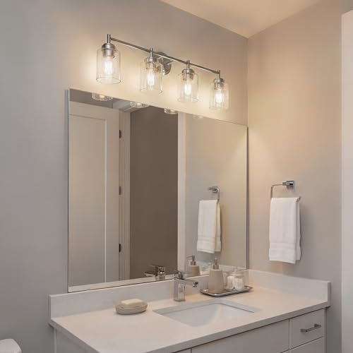 Kichler Winslow 30" Vanity Light in Brushed Nickel, 4-Light Transitional Bathroom Light with Clear Seeded Glass. (30" W x 9.25" H), 45887NI - color: Brushed Nickel, size: 30"
