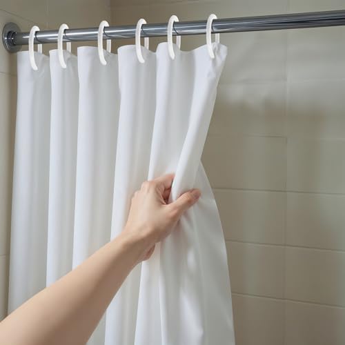Mabor 12 Pack White Shower Curtain Hooks, Plastic Snap Rings with No-Slip Closure, Round Shower Rings for Standard Bathroom Rods - color: White