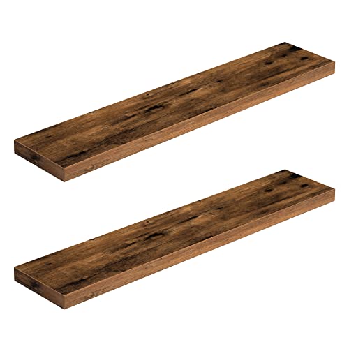 HOOBRO Floating Shelves for Wall, Wall Mounted Shelf Set of 2, 39.4" Hanging Shelf with Invisible Brackets, for Wall in Bathroom, Bedroom, Toilet, Kitchen, Living Room, Rustic Brown BF100BJP201G2 - color: Rustic Brown, size: 39.4 Inches