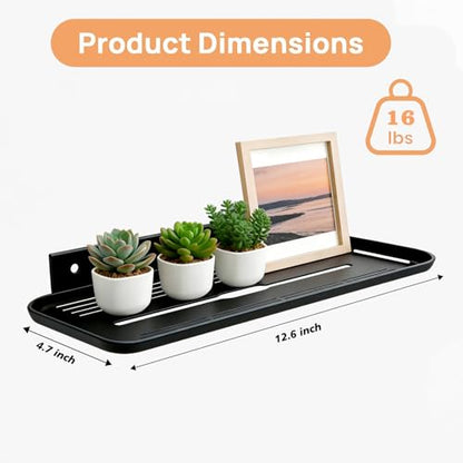 Wall Mounted Floating Shelf, Self Adhesive Shelf, No Drill Adhesive Wall Shelf, Floating Shelves Damage-Free Expand Walls Space for Living Room Kitchen Bathroom (2, Black) - color: Black