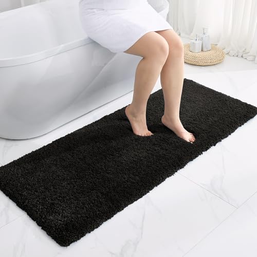 Disolla Black Bathroom Rug 24x48 - Non-Slip Plush Thick Bath Mat, Highly Absorbent & Ultra Soft Fluffy Floor Mat, Machine Washable for Shower and Tub - color: Black, size: 2' x 4' (24''x48'' Bathroom Rug)