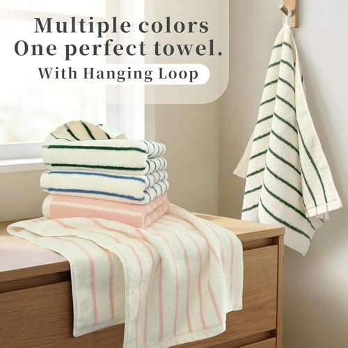 VOOVA & MOVAS Blue Striped Hand Towels 2 Pack, 100% Cotton, 13x28 in | Suitable for Bathroom & Kitchen Daily Use, Hanging Loop, 420GSM Medium Weight, Ultra Absorbent, Soft & Durable - color: Blue Stripe