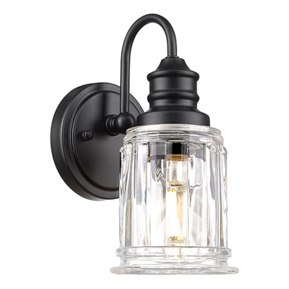 Black Wall Sconces, HWH Rustic Industrial Wall Lamps, 1-Light Sconces Wall Lighting with Bell-Shaped Clear Glass, Bathroom Vanity Light Fixture for Bedroom Living Room Kitchen, 5HZG106B BK - color: Black, size: 1-Light