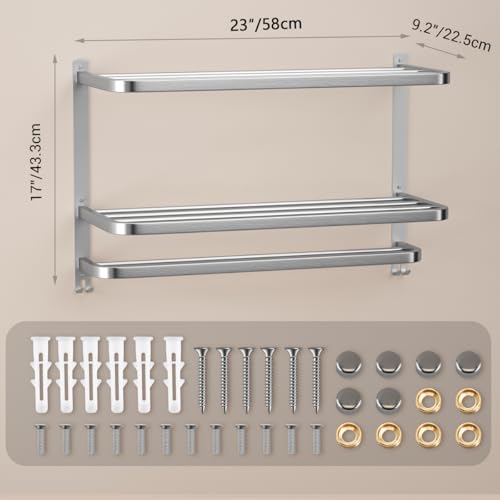 23" Towel Racks for Bathroom with Towel Bars, 3 Tier Hotel Towel Shelf Stainless Steel Wall-Mounted Holder with Towel Shelves Brushed Nickel - color: Brush Nickel