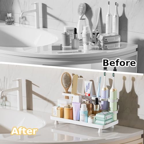 YOOLENS Electric Toothbrush Holder for Bathroom Countertop 5 Metal Slots Toothpaste Razor Mouthwash Organizer, White - color: White