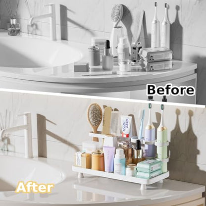 YOOLENS Electric Toothbrush Holder for Bathroom Countertop 5 Metal Slots Toothpaste Razor Mouthwash Organizer, White - color: White