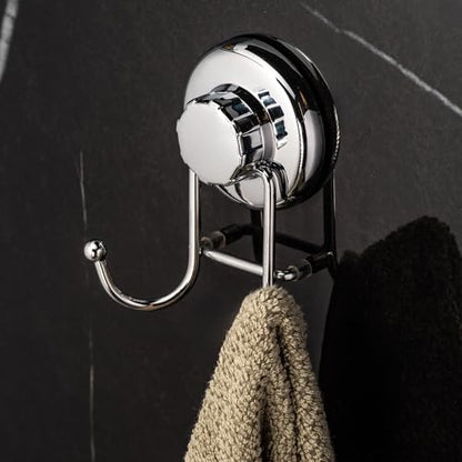 Powerful Vacuum Suction Cup Hooks Holder for Towel, Robe and Loofah - Stainless Steel Hook for Bathroom and Kitchen (Chrome)