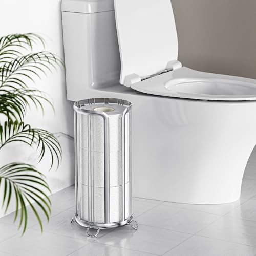 Epicano Toilet Paper Holder Stand Frees Standing,Silver | Minimalist Design, Raised Feet,Rustproof,Fit 3 Mega Rolls,No Drilling No Assemble,Space-saving Renter Friendly - color: Silver