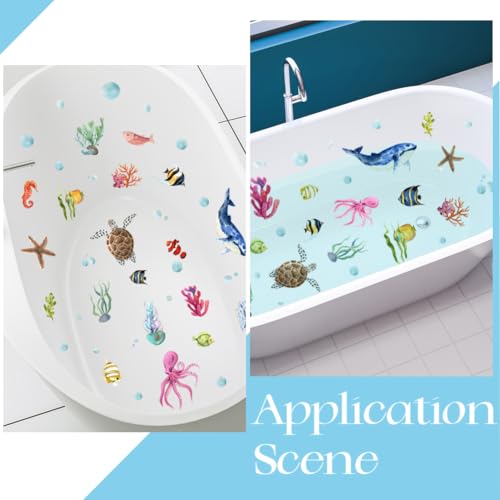 6 Pages Bath Tub Non Slip Stickers Ocean Non Slip Bathtub Stickers Bulk with Scraper Plastic Adhesive Ocean Animal Conch Slippery Floor Decal for Shower and Bath Tub Home Decorations Gift - style: Marine Animal 1