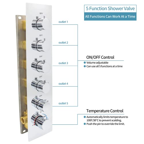 16 X 24 inch Shower Faucet Set Complete Multifunctional Shower System With 3 Function Ceiling Rainfall Shower Head Thermostatic Mixer Valve Shower Body Jet And High Pressure Handheld, Chrome - color: Chrome