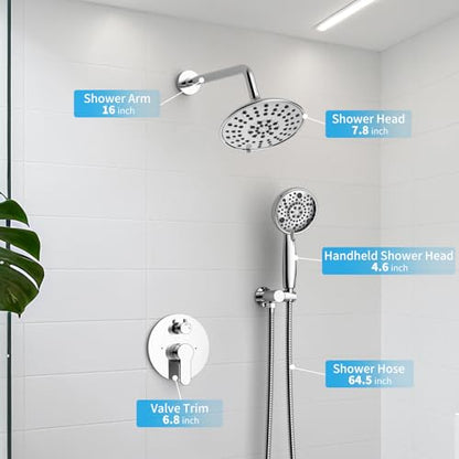 EMBATHER 8'' Shower System with Handheld Trim Kit, Polished Chrome | 2-IN-1 Shower Faucet Set, 3-Mode Shower Head, 8-Setting Handheld Spray, Pressure-balanced Valve & Trim Kit - color: Polished Chrome, size: 8 Inch