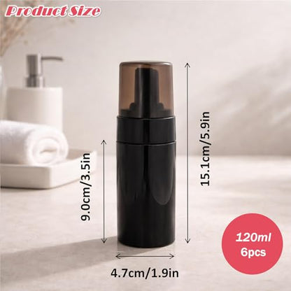 6Packs 120ml/4OZ Black Foaming Pump Bottles Empty Foam Soap Dispenser Bottles with Pump Refillable Plastic Mousse Bottle for Hand Soap, Facial Cleanser, Shampoo, Travel & DIY