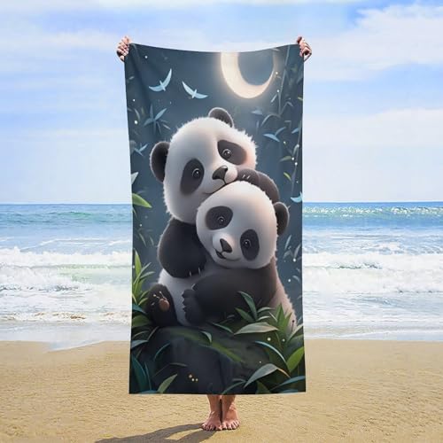 Cute Panda Oversized Bath Towels, Highly Absorbent Quick Dry Soft Beach Towel, Sand Free Multipurpose for Beach Pool Bathroom Hotel Picnic 2 Sizes - color: Cute Panda, size: 63x31inch