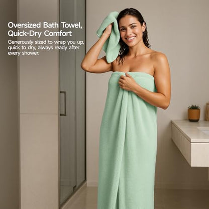 REDKISS Pack of 6 Towel Set - 2 Extra Large Bath, 2 Hand, 2 Washcloths, Ultra Soft & Highly Absorbent, Quicker to Dry, Green Towels for Bathroom, Spa, Hotel, Gym - color: Green