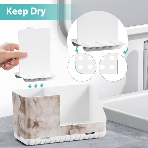 Toothbrush Holders for Bathroom Countertop Organizer (White Marble Grain) | Easy To Clean, Drainage, Non-Slip, Detachable, Kids Electric Toothbrush and Toothpaste Holder for Bathrooms - color: White Marble Grain