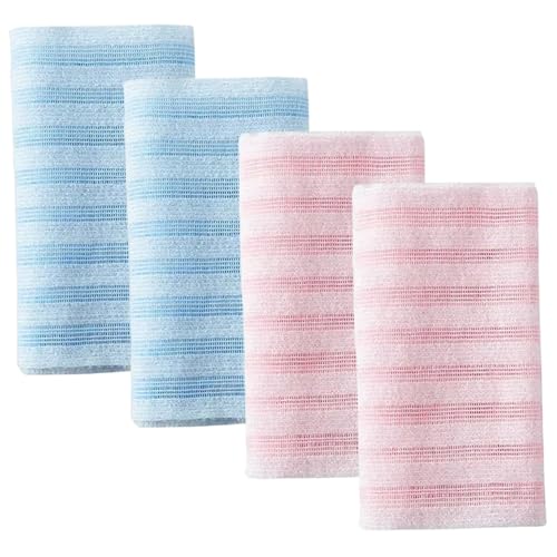 Exfoliating Bath Towel Set of 4 Japanese Long Bath Scrubber 39 Inch Dual-Sided Textured Washcloth for Dead Skin Removal, Body Shower Towels for Bathroom, Style2