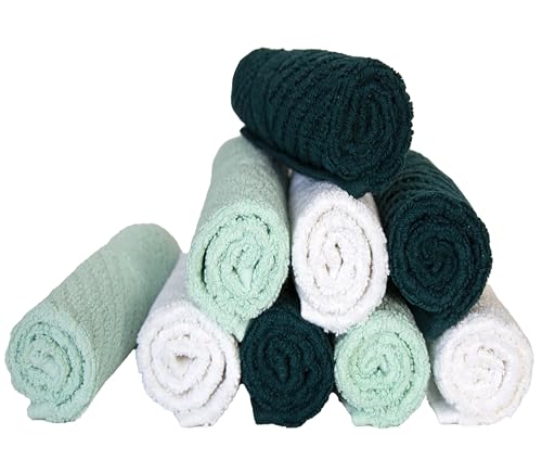 PH Pleasant Home Diagonal Wash Cloths Set - 12 Pack (12” x 12”) – 509 GSM - 100% Ring Spun Cotton Wash Cloth - Super Soft and Highly Absorbent Face Towels (Green, White & Mint) - color: Green, White & Mint, style: Diagonal