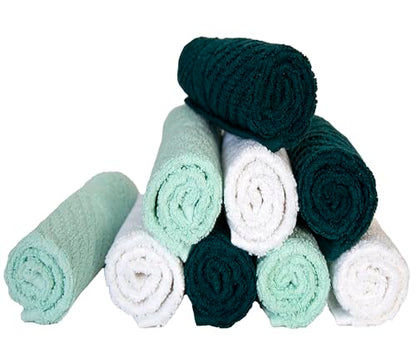 PH Pleasant Home Diagonal Wash Cloths Set - 12 Pack (12” x 12”) – 509 GSM - 100% Ring Spun Cotton Wash Cloth - Super Soft and Highly Absorbent Face Towels (Green, White & Mint) - color: Green, White & Mint, style: Diagonal