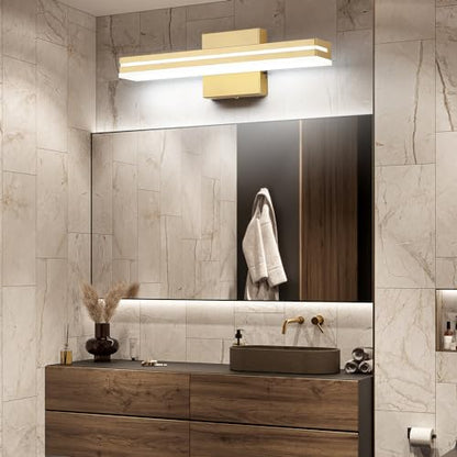 SineRise LED Modern Bathroom Vanity Light Fixtures (16-Inch, 3000K/4000K/6000K, Dimmable), Gold Modern Acrylic Bathroom Wall Lighting Fixtures Over Mirror - color: Gold, size: 16-Inch