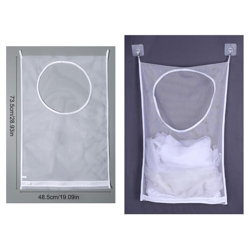Hanging Laundry Hamper Bag with Adhesive Hooks Large Portable Mesh Laundry Bag Organizer for Dirty Clothes Storage RV Trailer Door Camper Camping Caravan Small Space Bathroom