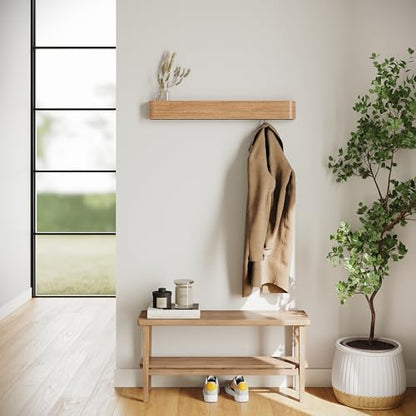 Kazai. Wall-Mounted Coat Rack 'Toke' - Modern Design Coat Rack with Hidden Wall Hooks - Solid Wood Veneer Panel Coat Hanger - Oak - color: Oak, size: 8 Hooks