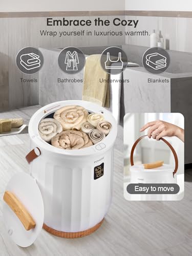 Upgrade 20L Towel Warmer for Bathroom, with Customized Fragrance, Timer Function, for Spa and Bathroom, Luxury Counter Towel Warmer Bucket, Fits 2 Large Blankets, Auto Shut Off, Bathrobe, PJs, White