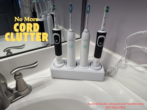 4 Slot Family Electric Toothbrush Charger Holder and Bathroom Organizer, for Select OralB and Philips Sonicare Tooth Brush Chargers (See Compatability Image), Countertop Stand or Wall-Mounted, White - size: 4 Openings