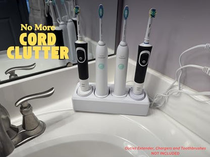 4 Slot Family Electric Toothbrush Charger Holder and Bathroom Organizer, for Select OralB and Philips Sonicare Tooth Brush Chargers (See Compatability Image), Countertop Stand or Wall-Mounted, White - size: 4 Openings