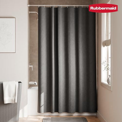 Rubbermaid Black Shower Curtain Liner: Waterproof Fabric Shower Liner for Bathroom, with 2 Magnets and Rustproof Grommets, 70x72, Standard Size, Black - color: Black