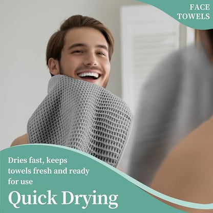 Microfiber Waffle Face Towels, 4 Pieces, Soft, Absorbent, Fast Drying, Lint Free 430 GSM (Gray) - color: Gray