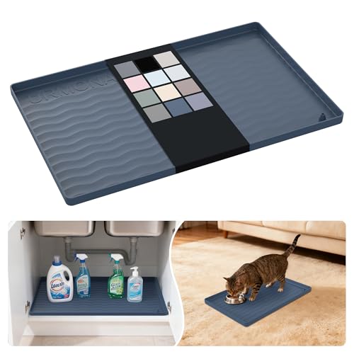URMONA Waterproof Silicone Under Sink Mat 25'' x 22'' Shelf Liner for Kitchen and Bathroom, Cabinet and Counter Protector, Storage and Organizers, Litter Mat, Pet Cat Puppy Essentials(Dark Grey) - color: Dark Grey, size: 22"W x 25"L