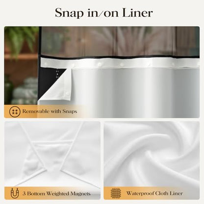 72x81 Ringless Boho Shower Curtain with Snap in Liner, Black and White | Tall Size, Farmhouse Striped Tassel Design, Thick Linen Blend, 3 in 1 Shower Curtain, Waterproof, Washable, Sheer Window - color: Black, size: 72"W x 81"L (Pack of 1)