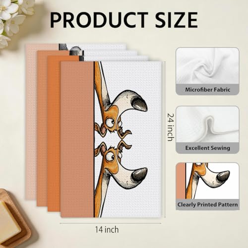 4 Pcs Funny Dog Kitchen Towels, Cute Dogs Gifts Hand Towels 14 x 24 Inches - color: Multi 0132