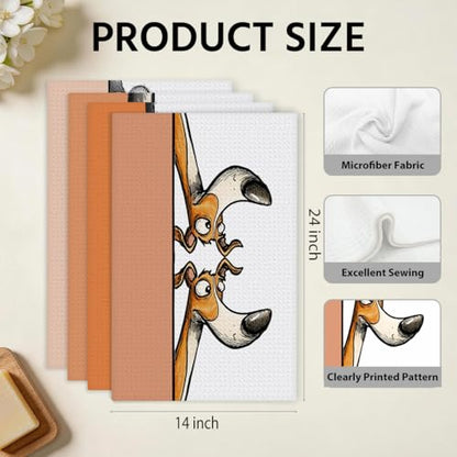 4 Pcs Funny Dog Kitchen Towels, Cute Dogs Gifts Hand Towels 14 x 24 Inches - color: Multi 0132