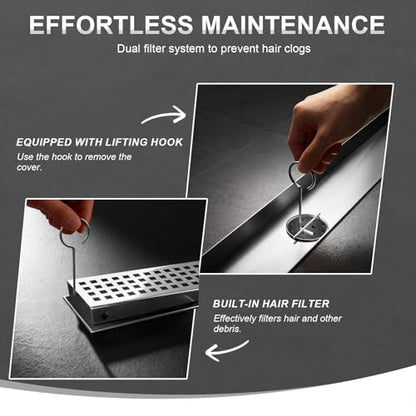 Linear Shower Drain - 48 Inch Matte Black, with Grate Removable | AISI 304 Stainless Steel Shower Drain with Adjustable Feet, Hair Catcher, Rectangle Shower Floor Drain Fits Bathroom, Balcony - color: Matte Black, size: 48 Inch