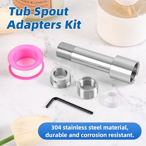 Tub Spout Adapter Kit, 304 Stainless Steel, Universal Fit for 1/2" Copper Pipe, 1/2" IPS and 3/4" IPS Threads, Bathtub Faucet Spout Repair Kit for Diverter & Non-Diverter Spouts