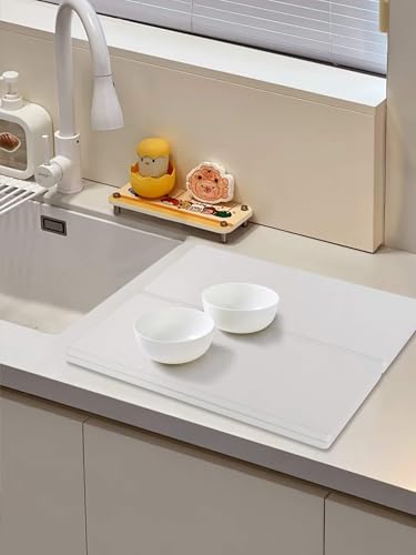 Stone Dish Drying Mat - Large Foldable Marbled Quick Drying Dish Mats, Stone Coasters Set of 4 Collapsible Ultra Absorbent Diatomaceous Earth Mats for Kitchen Counter Bathroom (White-4Pcs) - color: White-4Pcs