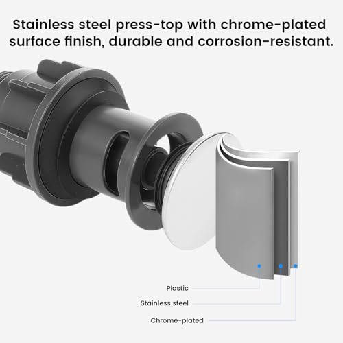Plastic Bathroom Sink Pop up Drain Stopper | with Overflow,Basin Waste,Chrome Cap with Strainer Basket for Vanity Vessel