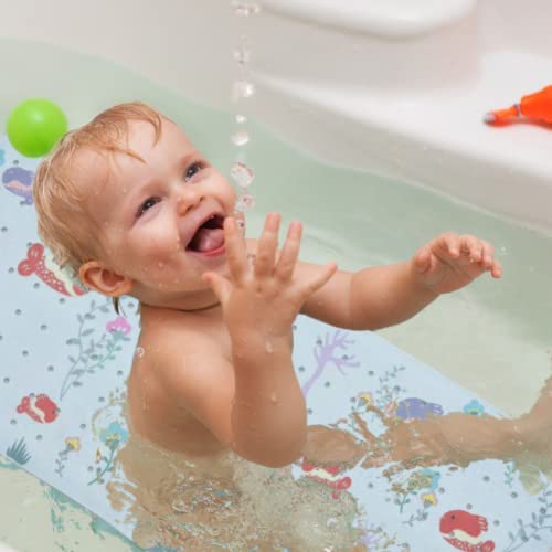 ENKOSI Non-Slip Bath & Shower Mat 40x16 Extra Long, Suction & Drain Holes | Fun aquarium print for kids; Durable PVC; 40x16 in, Aquarium Print - color: Aquarium Print