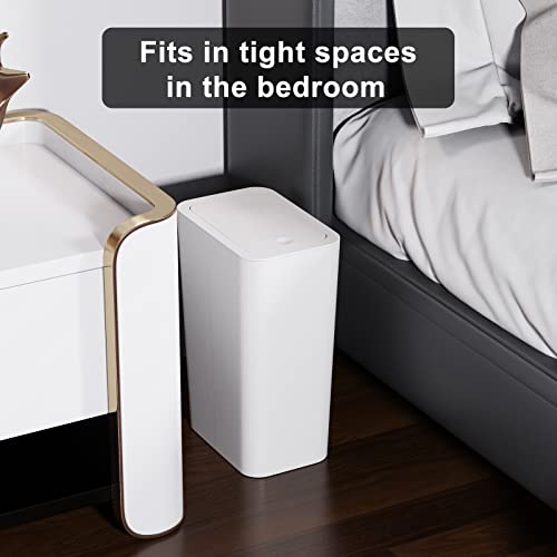 N. NETDOT Bathroom Trash Can with Lid 3 Pack Set,2 Packs 4Gal Slim Kitchen Trash Can and 1 Pack 2.6Gal Garbage Can,Small Trash Bin/Waste Basket for Bedroom,Office(Off White) - color: Off White, size: 2 X 4 Gal & 1 X 2.6 Gal