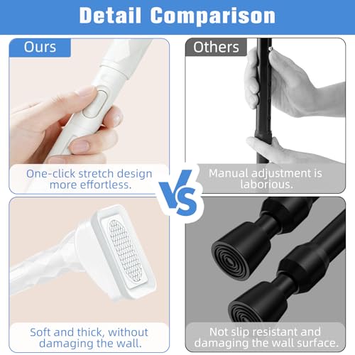 One-Click Shower Curtain Rod Adjustable 40-122" White Tension Shower Rod Non Slip for Window Closet Room Divider No Drill - color: White, size: 40-122"