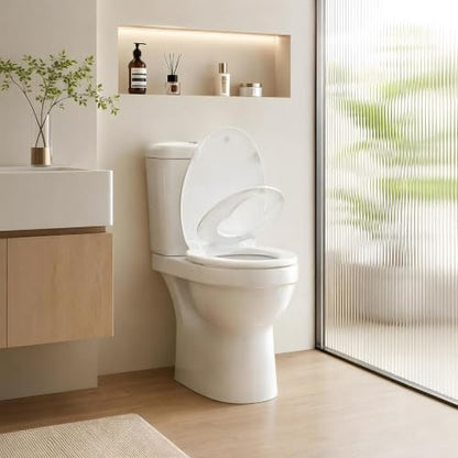 KHE Elongated Toilet Seat with Built-In Toddler Seat, Soft Close, 18.5 Inch | Quick Release for Easy Cleaning, Non-Slip Bumpers, Durable PP, White - size: Elongated 18.5'' with Toddler Seat