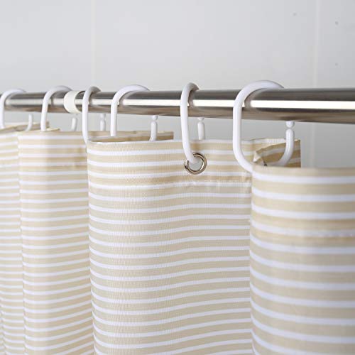 Extra Wide Fabric Shower Curtain Tan Gold for Bathroom, Wrap Around White Neutral Stripe with 18 Hooks, 108" W×72" H Inch - color: Beigetan, size: 108"W x 72"L (Pack of 1)