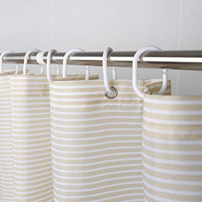 Extra Wide Fabric Shower Curtain Tan Gold for Bathroom, Wrap Around White Neutral Stripe with 18 Hooks, 108" W×72" H Inch - color: Beigetan, size: 108"W x 72"L (Pack of 1)