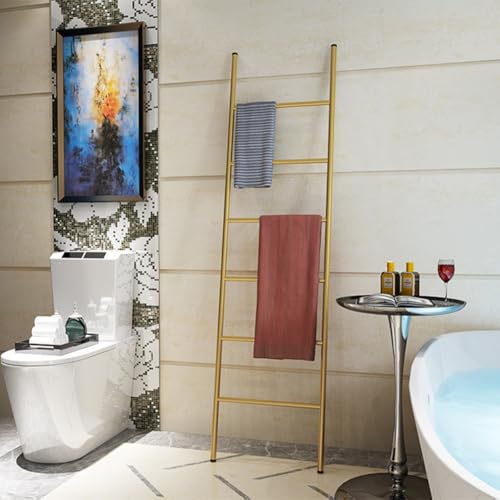 6-Tier Blanket Ladder 68 Inch Wall-Leaning Towel Rack for Living Room and Bedroom, Easy Assembly - Gold - color: Gold
